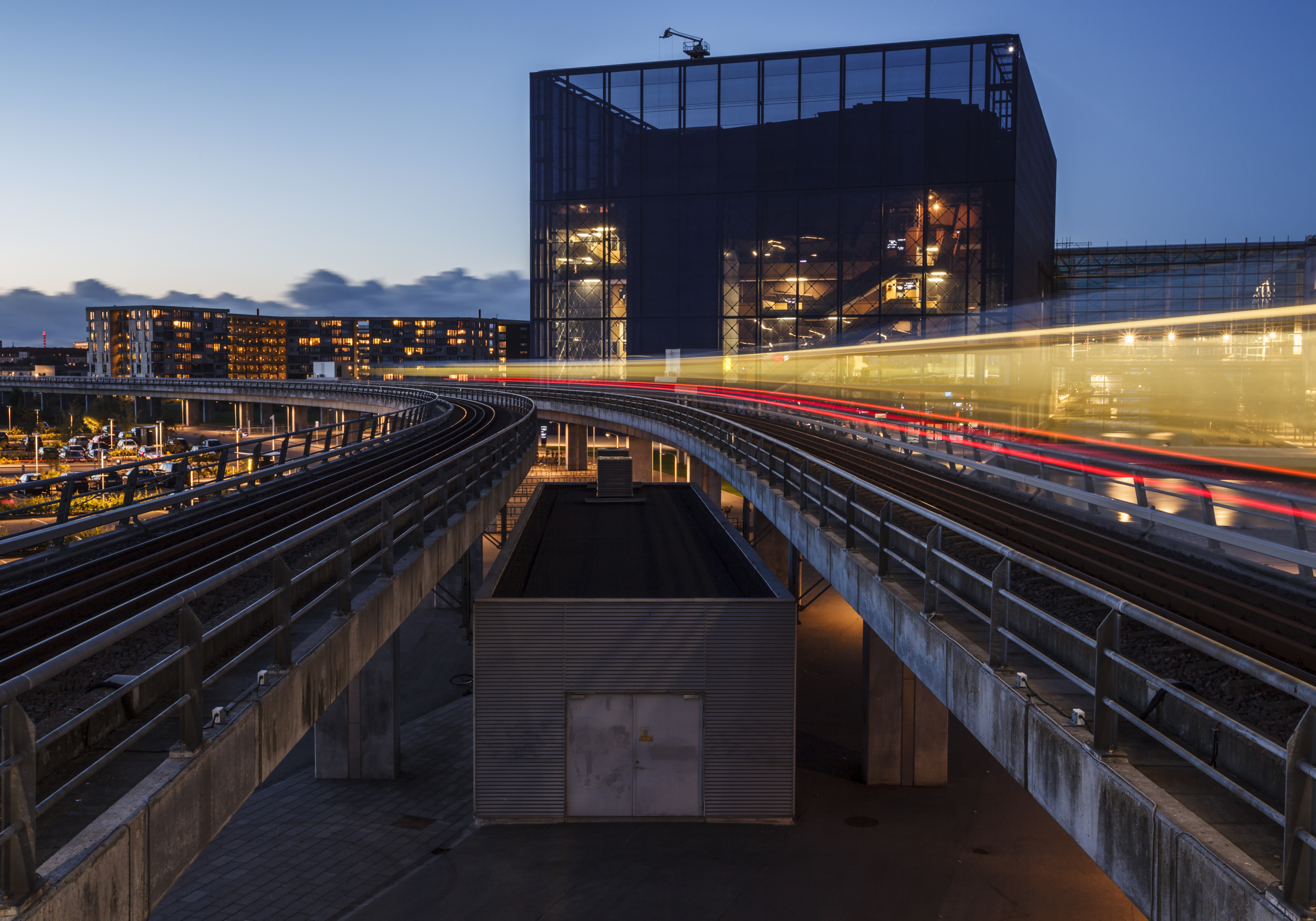 Copenhagen metro at sunset