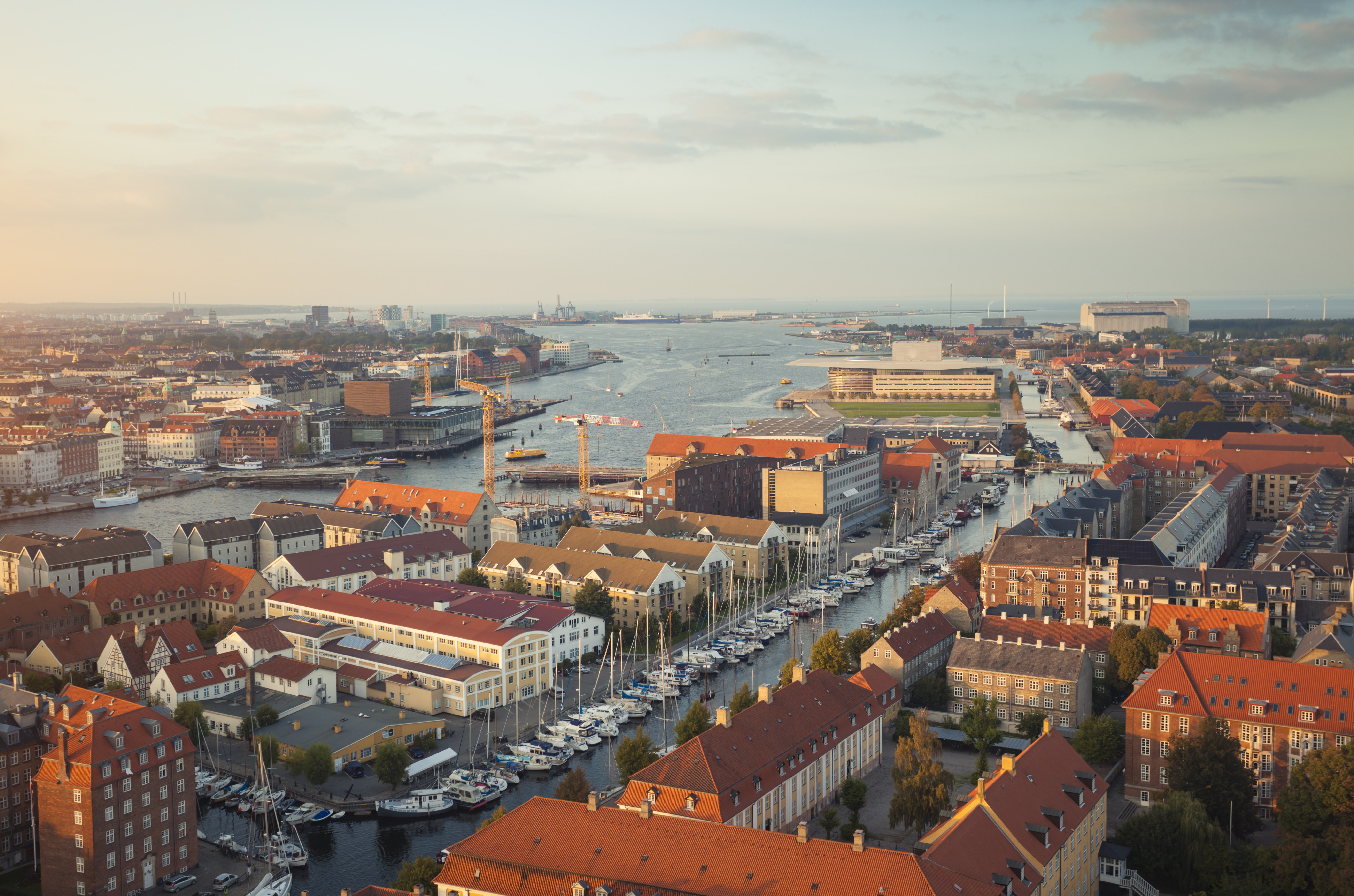 Overview of Copenhagen in Denmark on a sunny morning