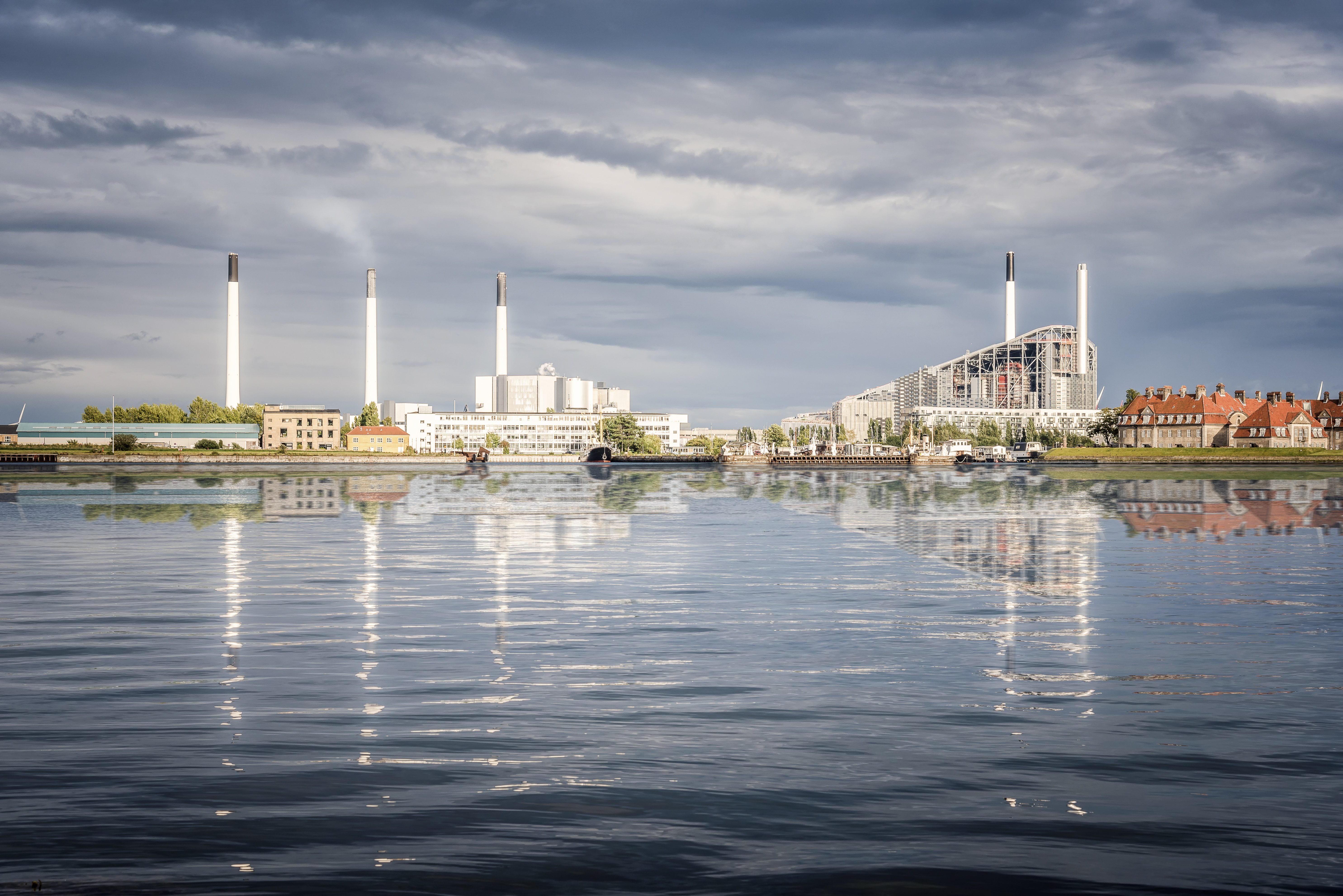 Scenice view of power station in Copenhagen at sunset