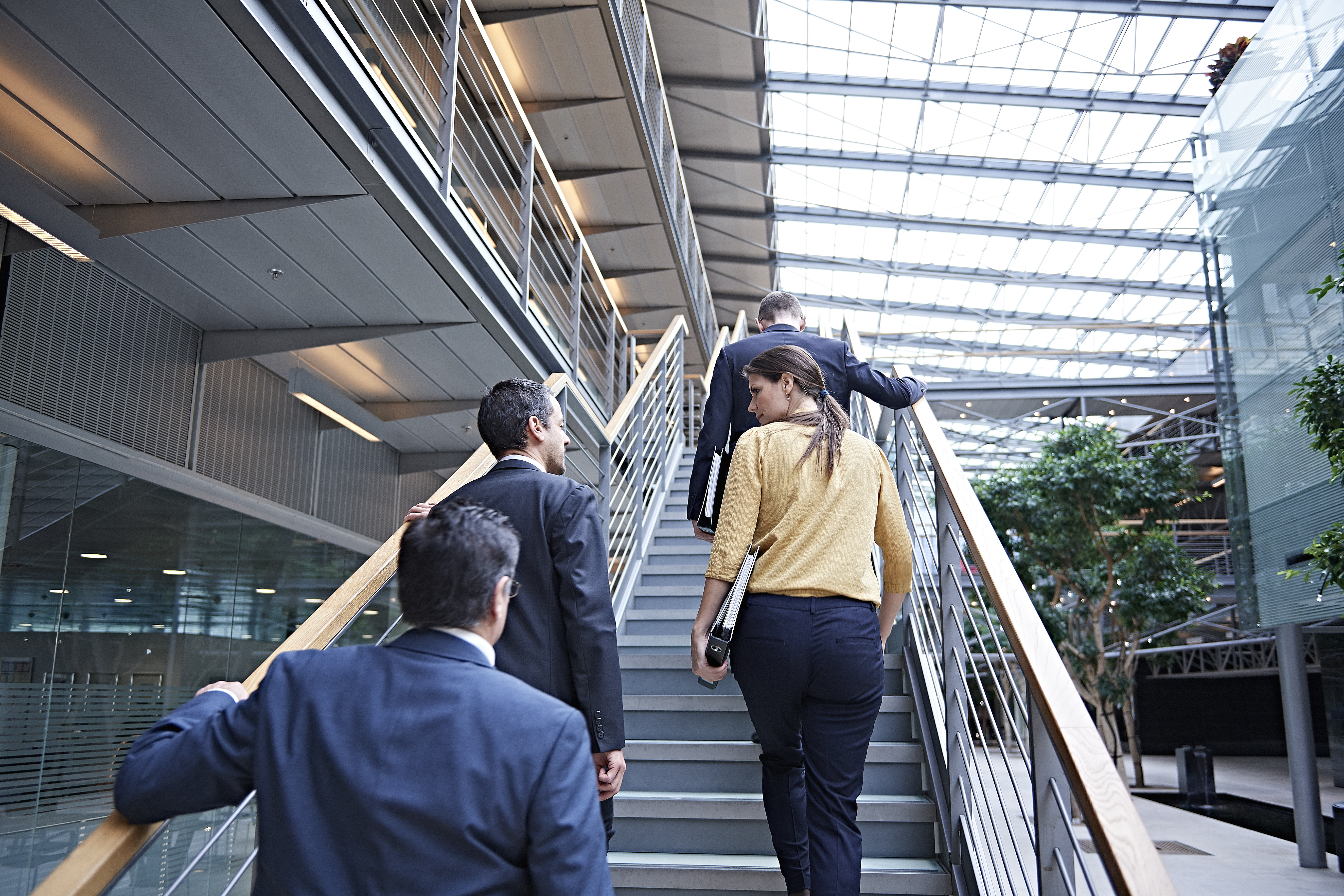 Rear view of business people on a stairway