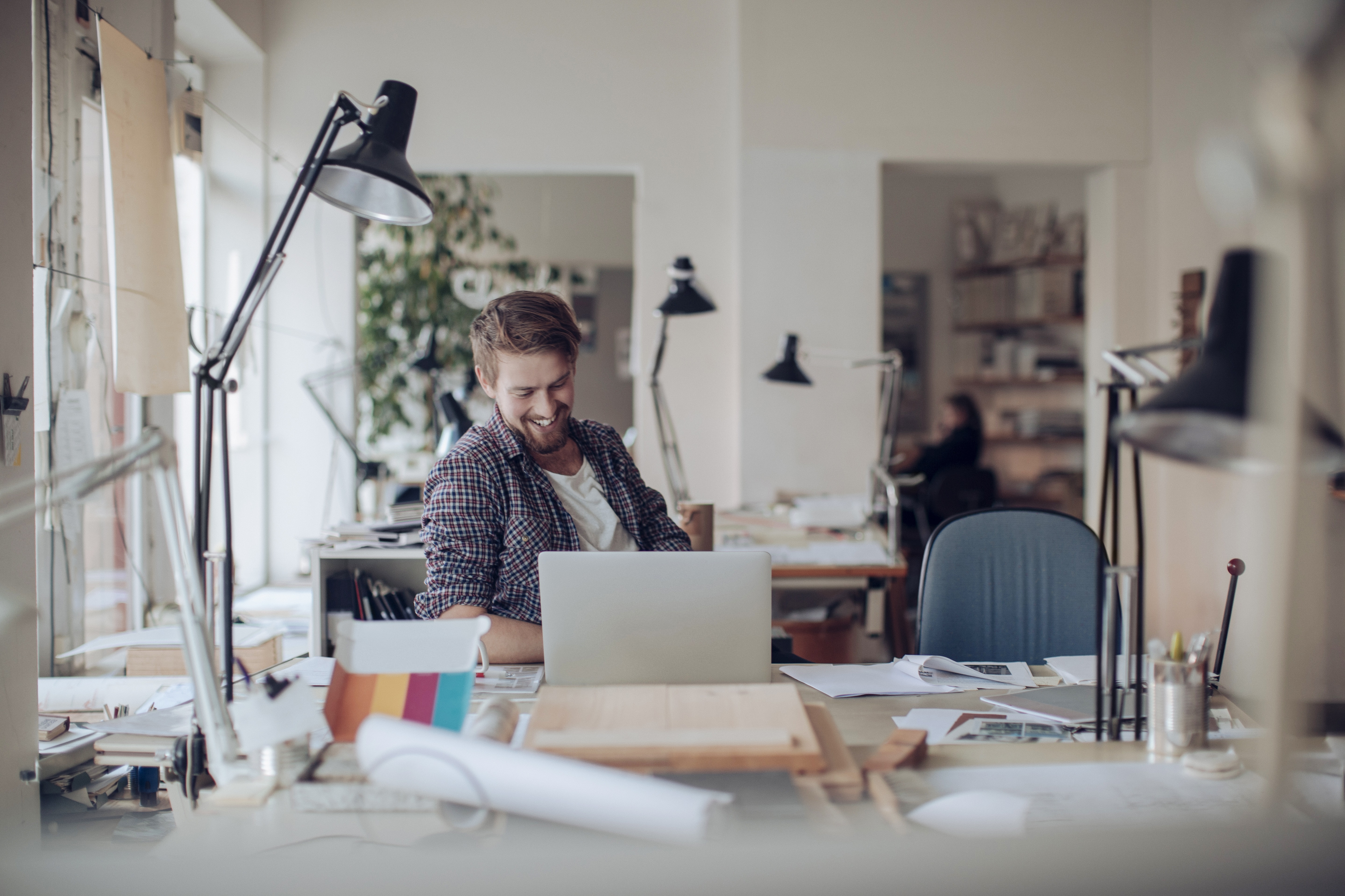 Businessman working with a smile