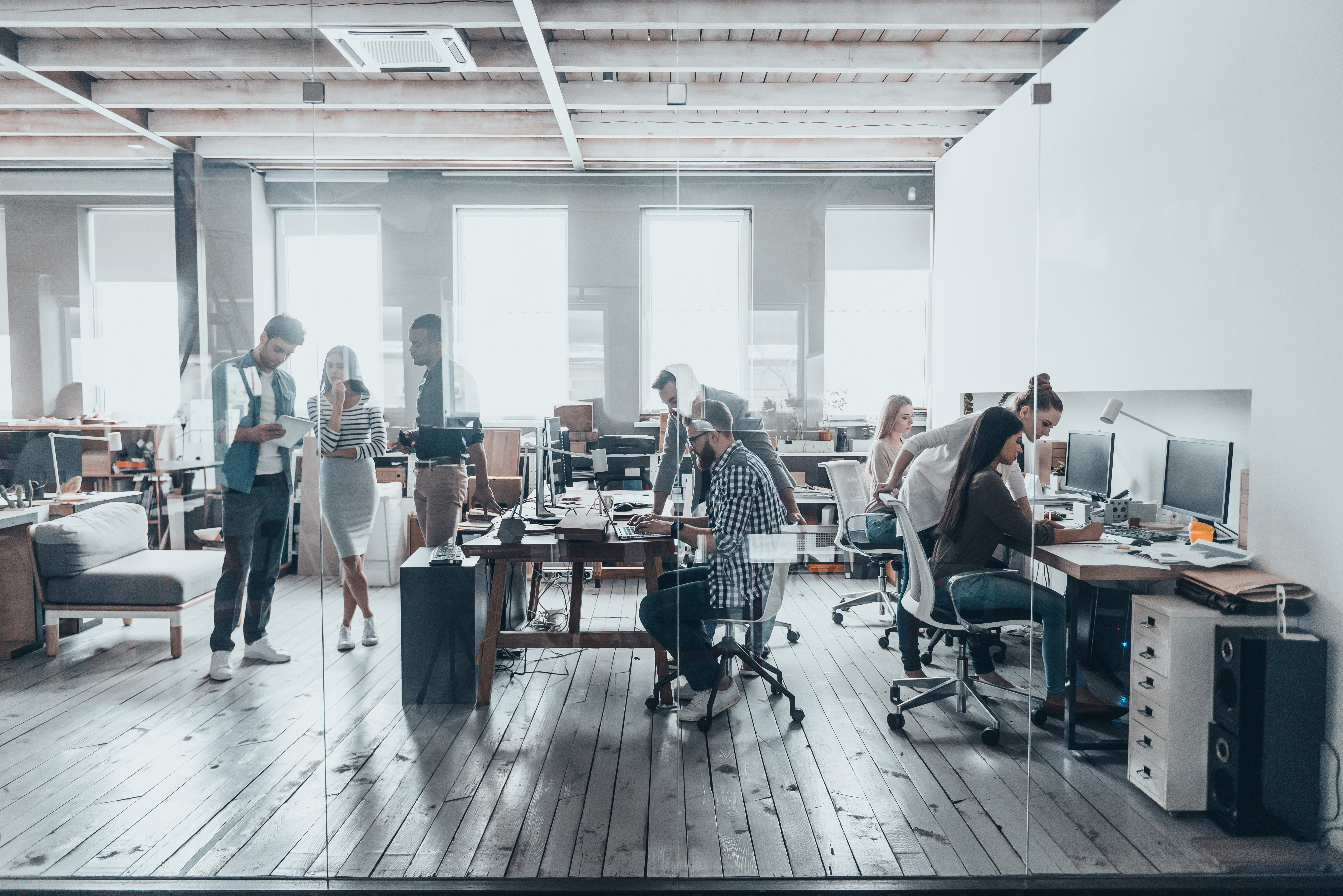 Team working in a creative environment