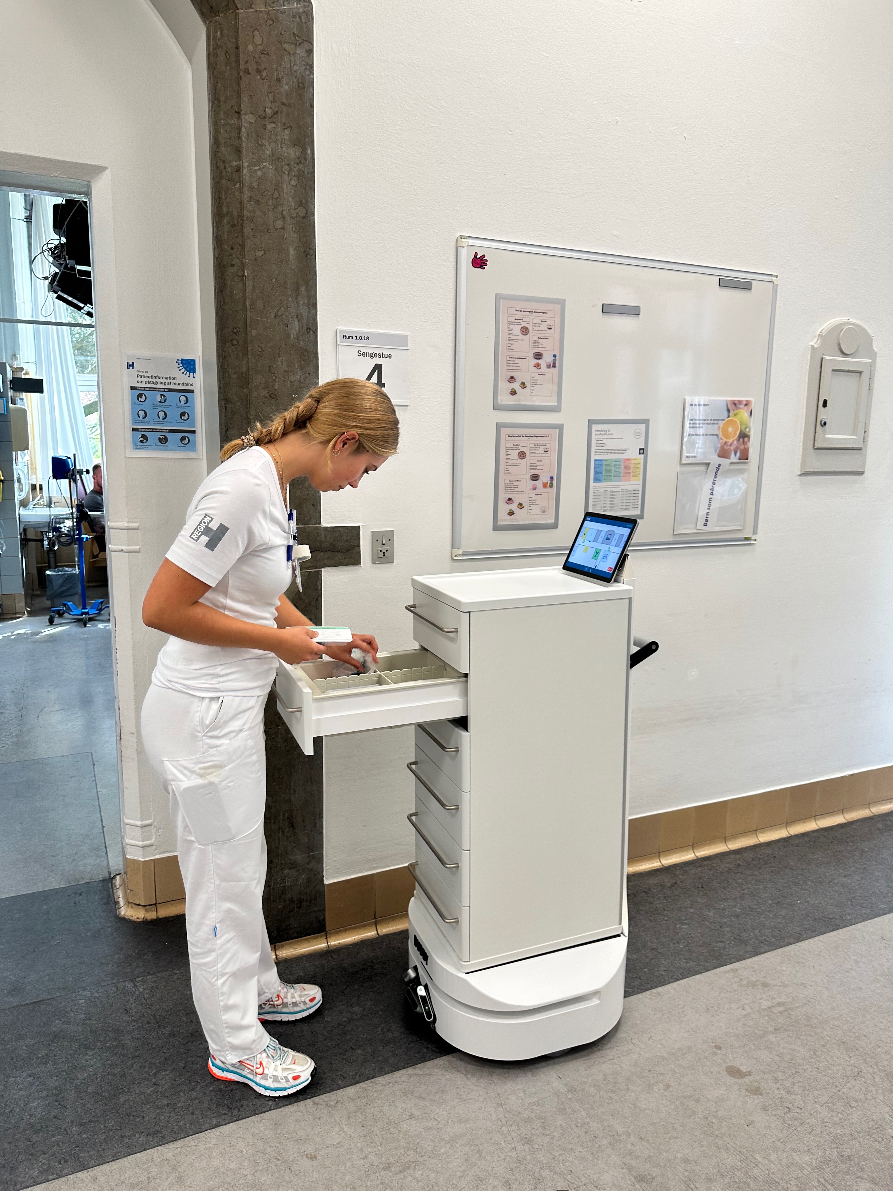 Buddy is a hospital mobile robot that supports nurses and other healthcare staff by automating transport tasks within and between hospital departments. Buddy brings nurses the equipment they need when caring for patients, such as PIVCs, bandages, blood samples, medication, linen, and much more. 