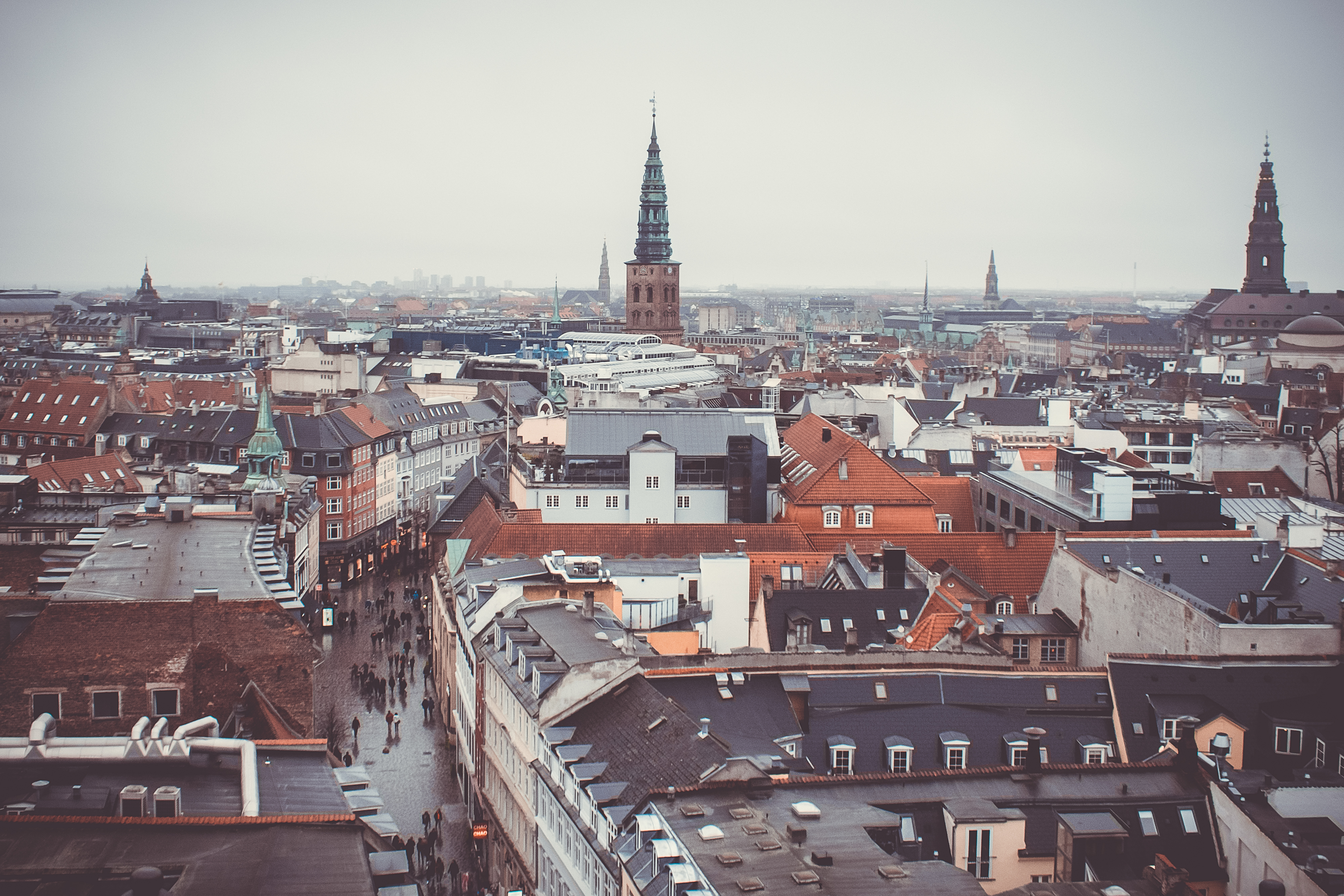 Overview of Copenhagen on a rainy day