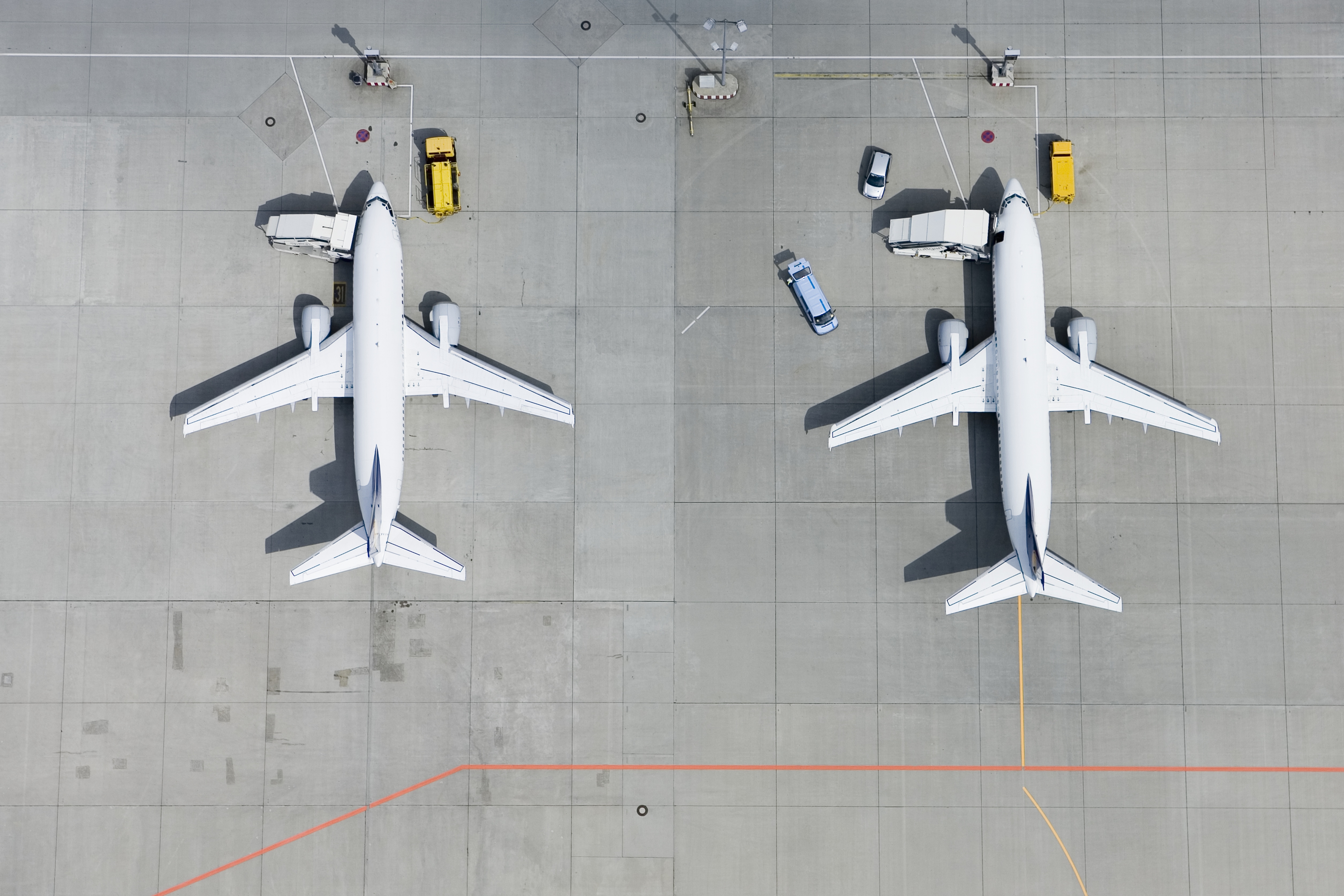 Aerial view of two airplanes