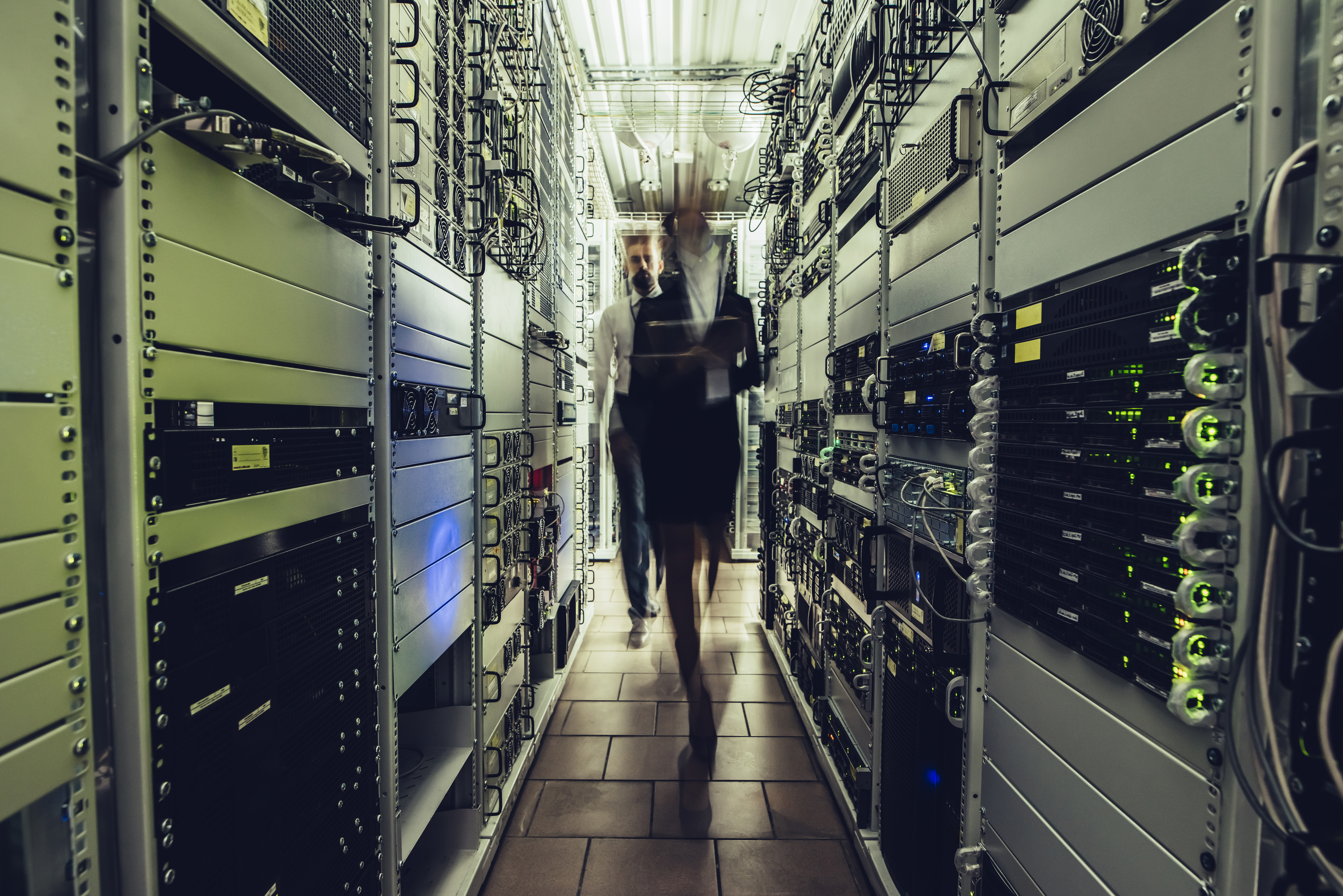 People walking in a data centre