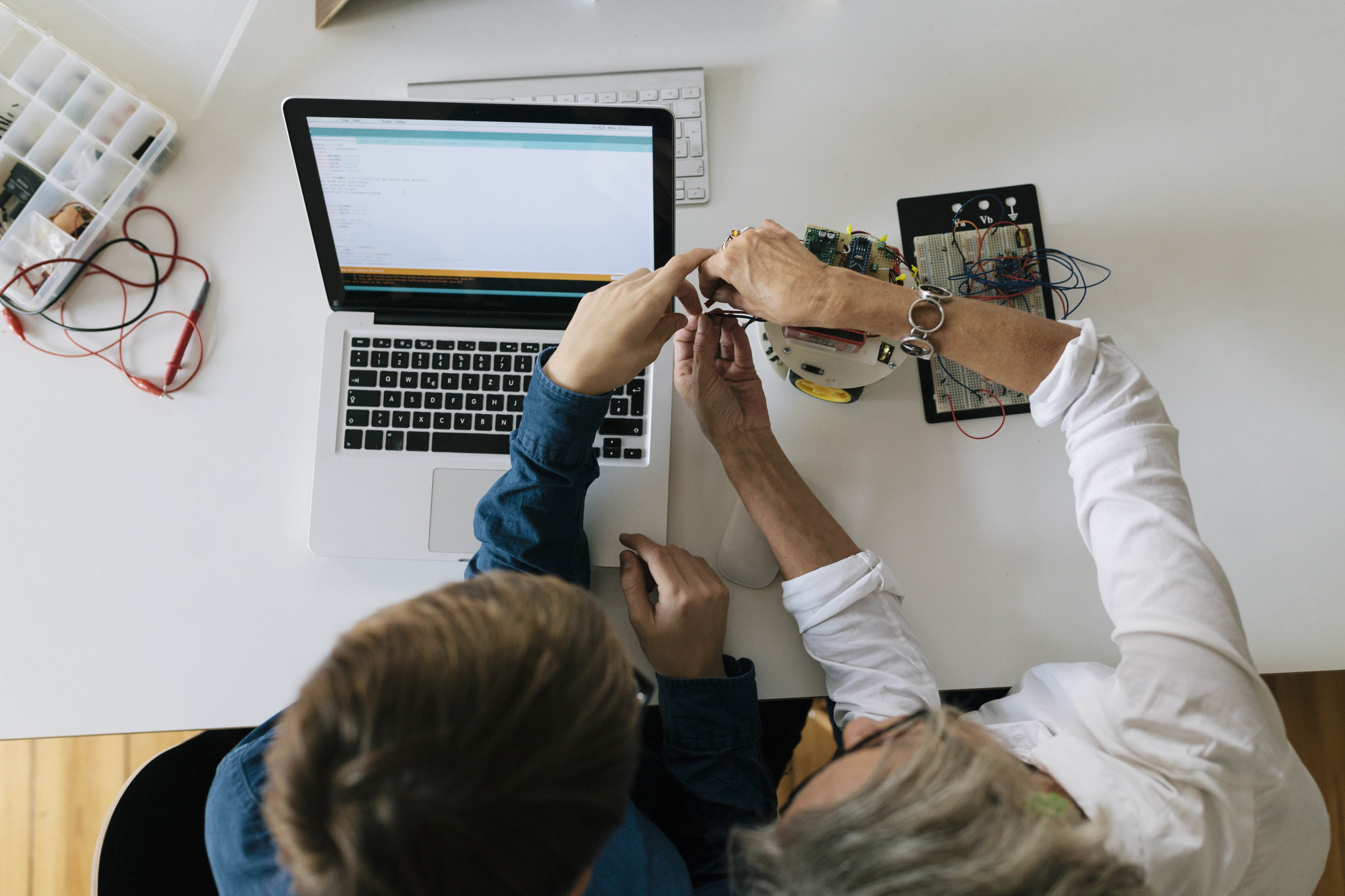 Mother and son working together